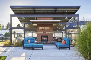 Outdoor lounge and fireplace